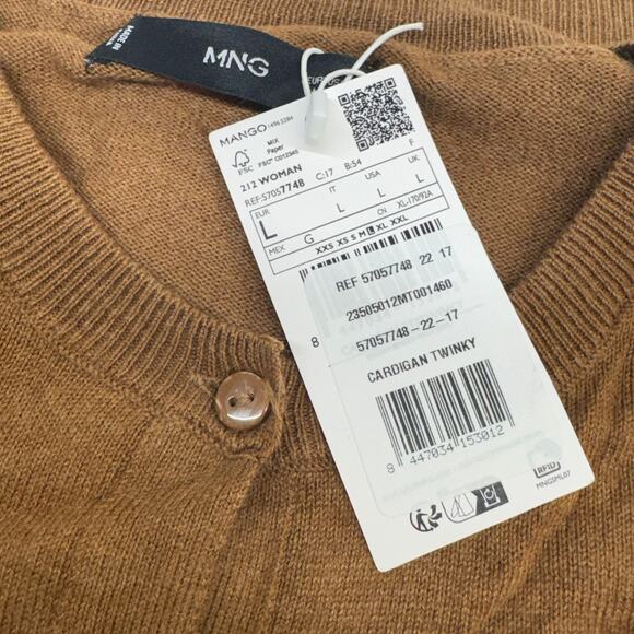 MNG Mango Twinky Wool Blend Knitted Cardigan Caramel Size L Women’s New - Picture 6 of 7